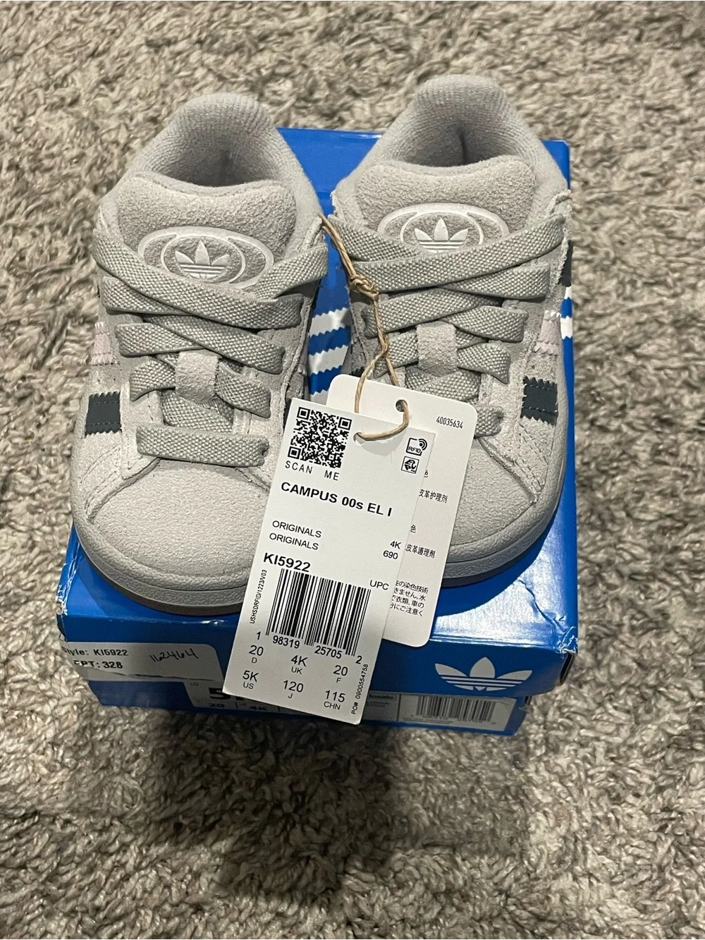 adidas Kids Light Grey Suede Campus Sneakers